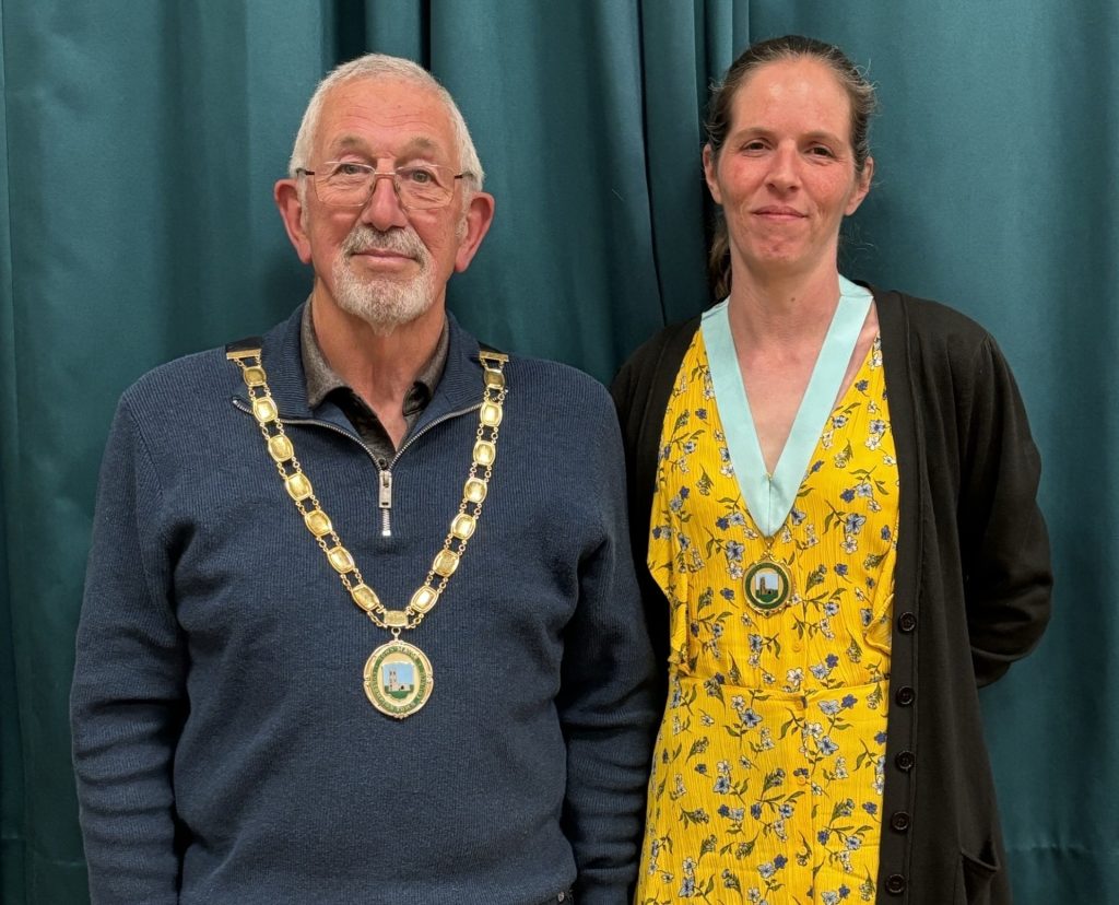 Cllr Tony Spring (Town Mayor & Chair) & Cllr Emma Buczkowski (Deputy Town Mayor & Vice Chair) of Cullompton Town Council pose for picture after being elected